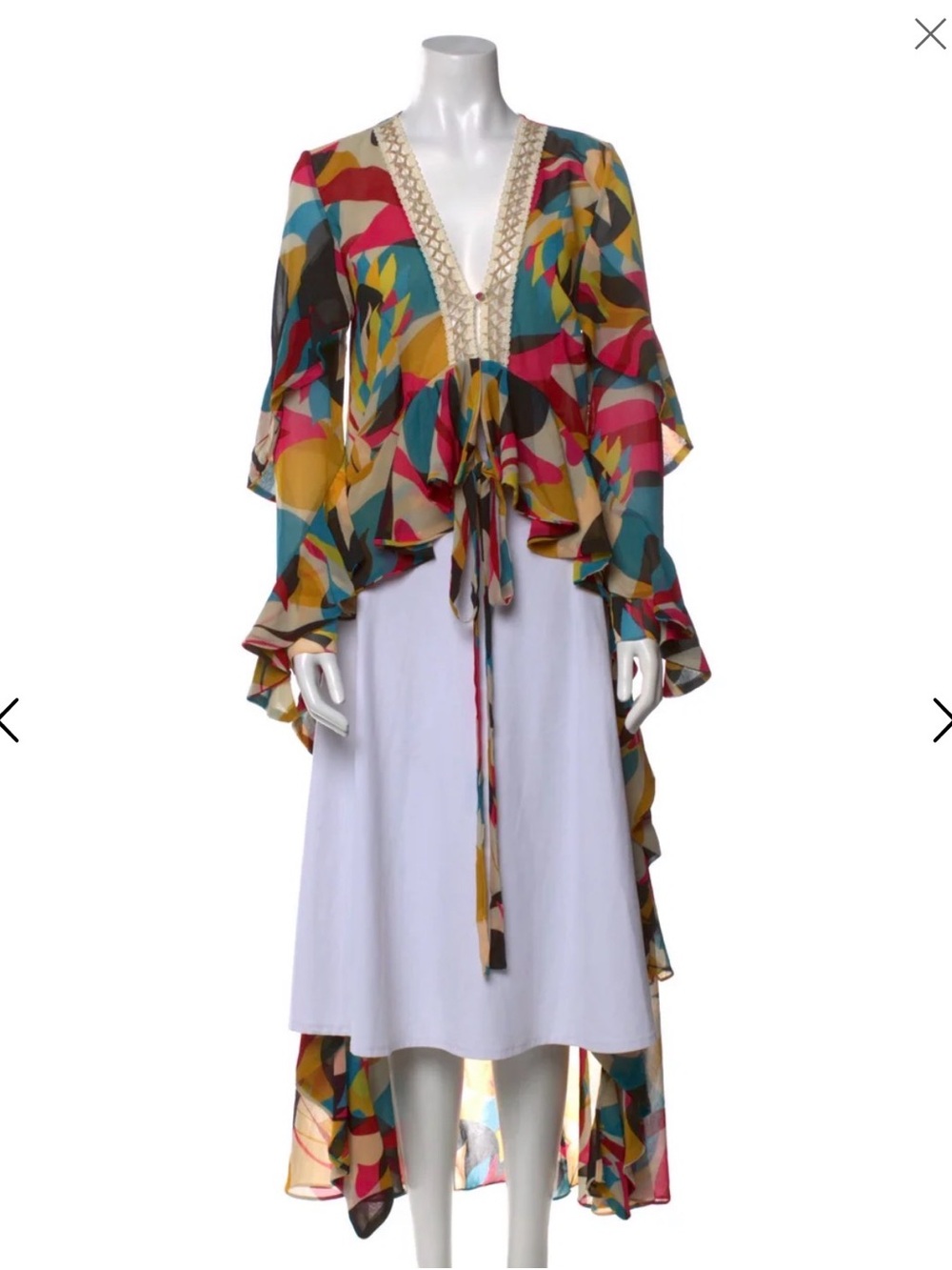 PatBO Printed Plunge Neckline Blouse High Low